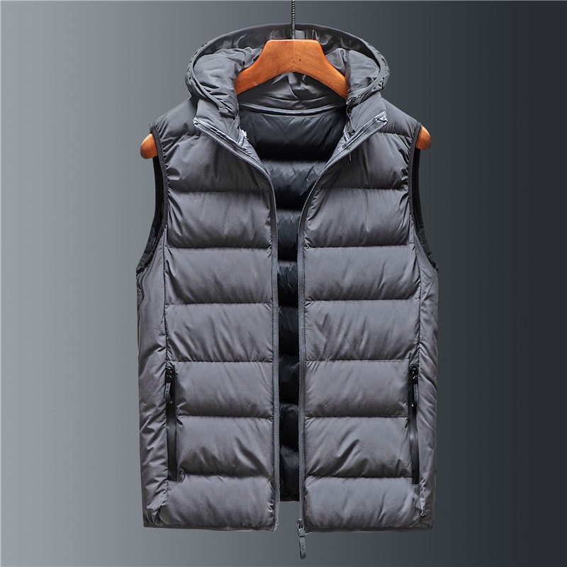 Down Cotton Vest Men'S Hooded Trendy Outer Wear Handsome Large Size Vest Cotton Jacket Thickeneded And Warm - Image 3